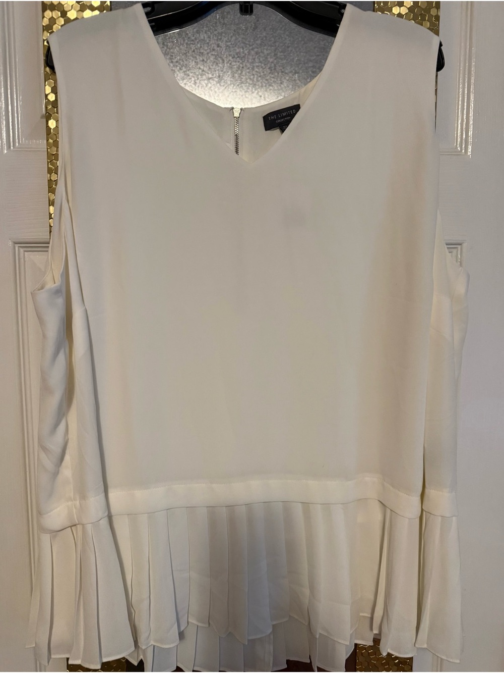 The Limited Cream Sleeveless Pleated Hem Blouse